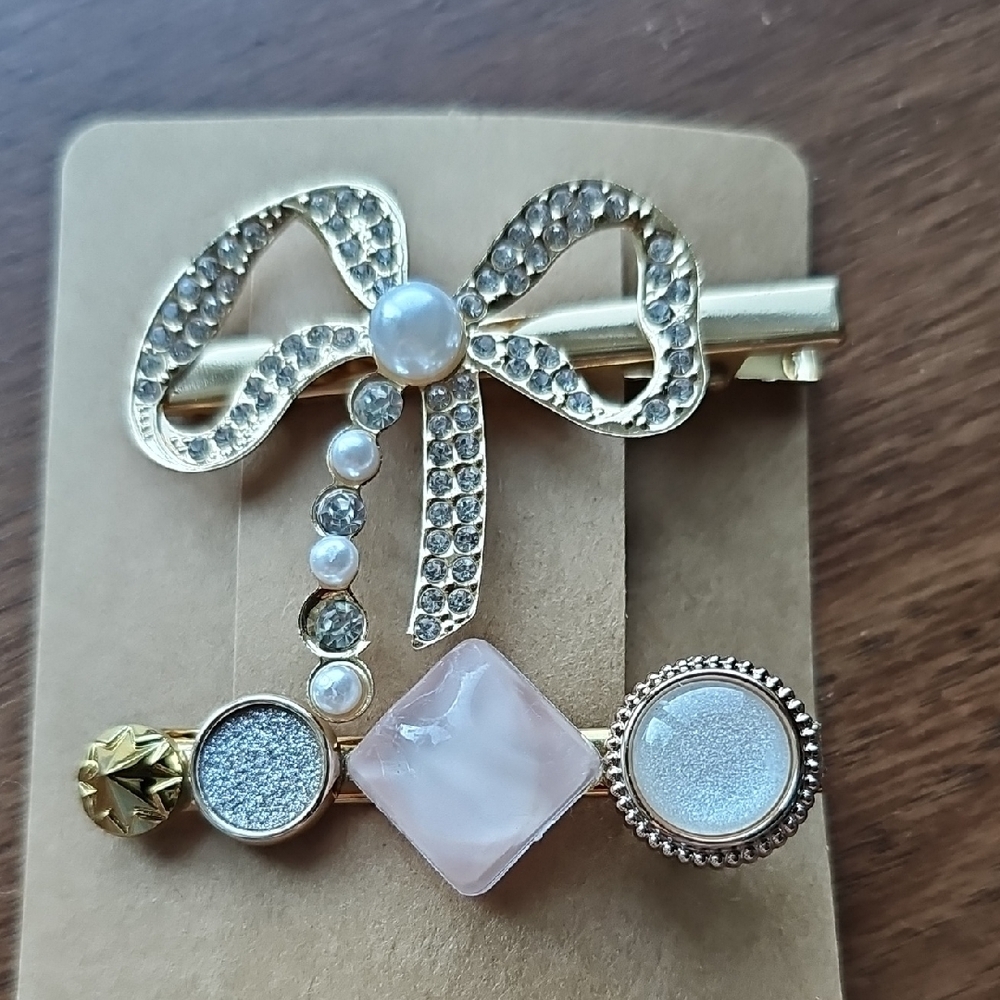 New Elegant Gold and Silver Bow Hair Clip Set Wedding Fancy